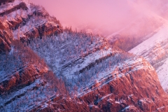 Alpenglow highlights fresh snowfall on the McConnell Thrust, Bow Valley Provincial Park, Alberta, Canada