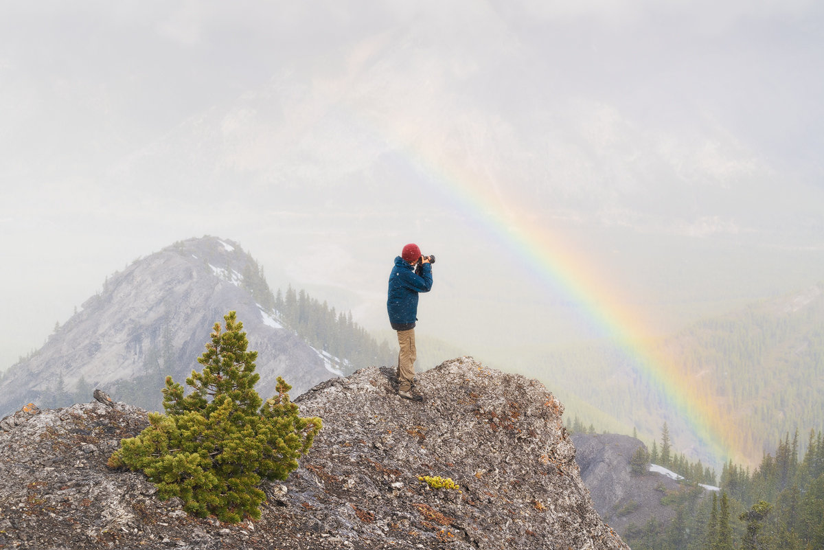 Photographing a rainbow along Porcupine Ridge in K-Country