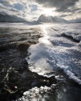 Icy edges at Preachers Point on Abraham Lake, Kootenay Plains, AB, Canada