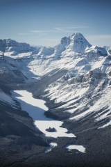 Aerial Photo of Marvel Lake & Mt Assiniboine in winter, Banff National Park, AB, Canada