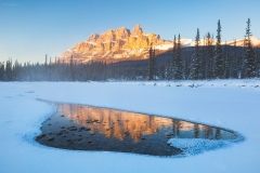 Castle Mountain at sunset in winter