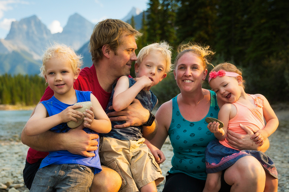 Canmore family photography session along the Bow River in downtown Canmore.